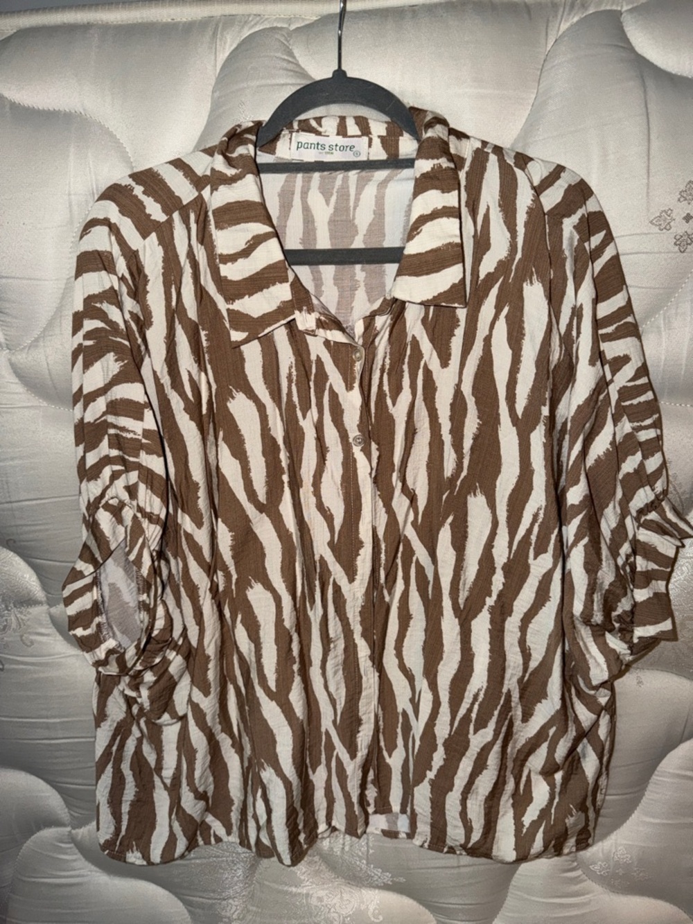 Relaxed Brown and Cream Zebra-Print Button-Down Shirt